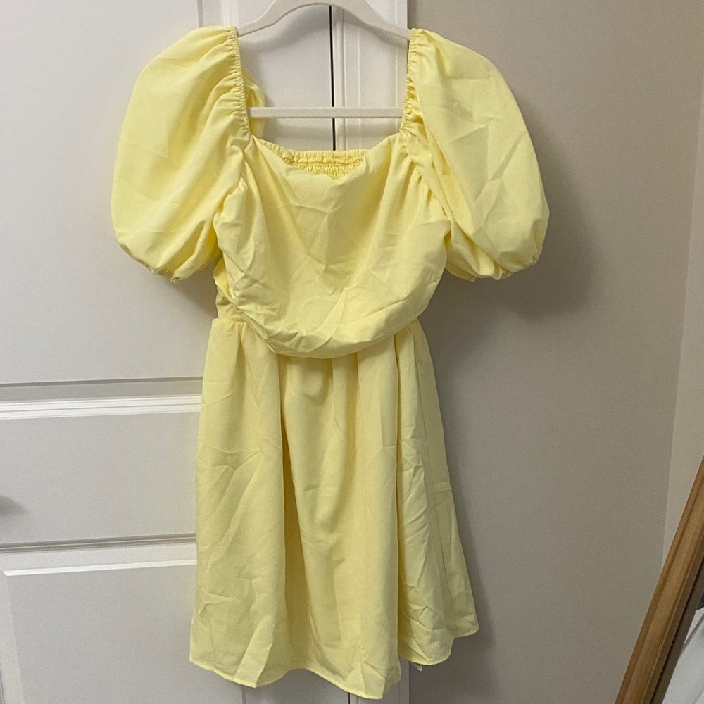 Yellow Puff Sleeve Mini Dress